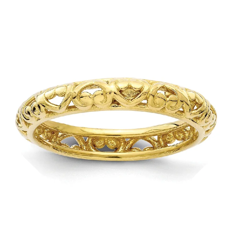 Women's rings airy-gem-3.5mm Gold Tone Sterling Silver Stackable Domed Carved Heart Band