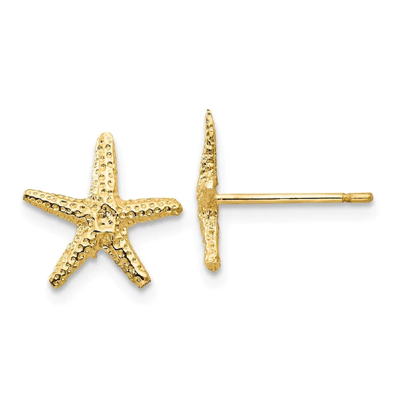 Women's earrings minimal-gold-11mm Textured Starfish Post Earrings in 14k Yellow Gold