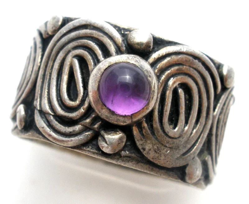 Women's rings event-ready-Sterling Silver Amethyst Wide Ring Size 5