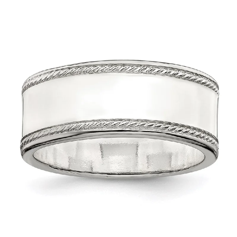 Women's rings glowing-accent-8mm Sterling Silver Polished Flat Rope Edge Standard Fit Band