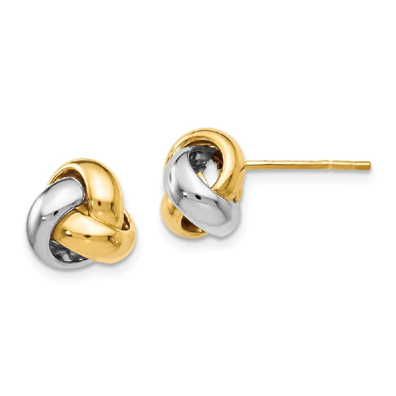 Women's earrings delicate-bar-8.5mm (5/16 Inch) 14k Two-Tone Gold Polished Love Knot Stud Earrings