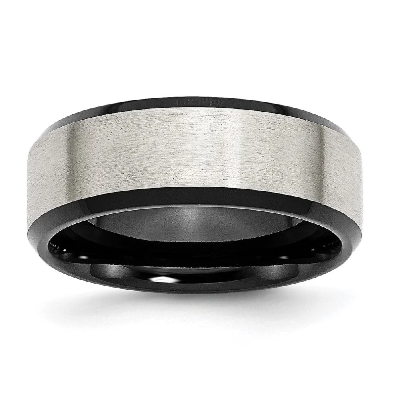 Women's rings airy-feminine-Men's 8mm Stainless Steel & Black Plated Beveled Edge Band