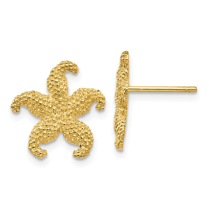 Women's earrings dainty-drop-13mm Textured Starfish Post Earrings in 14k Yellow Gold