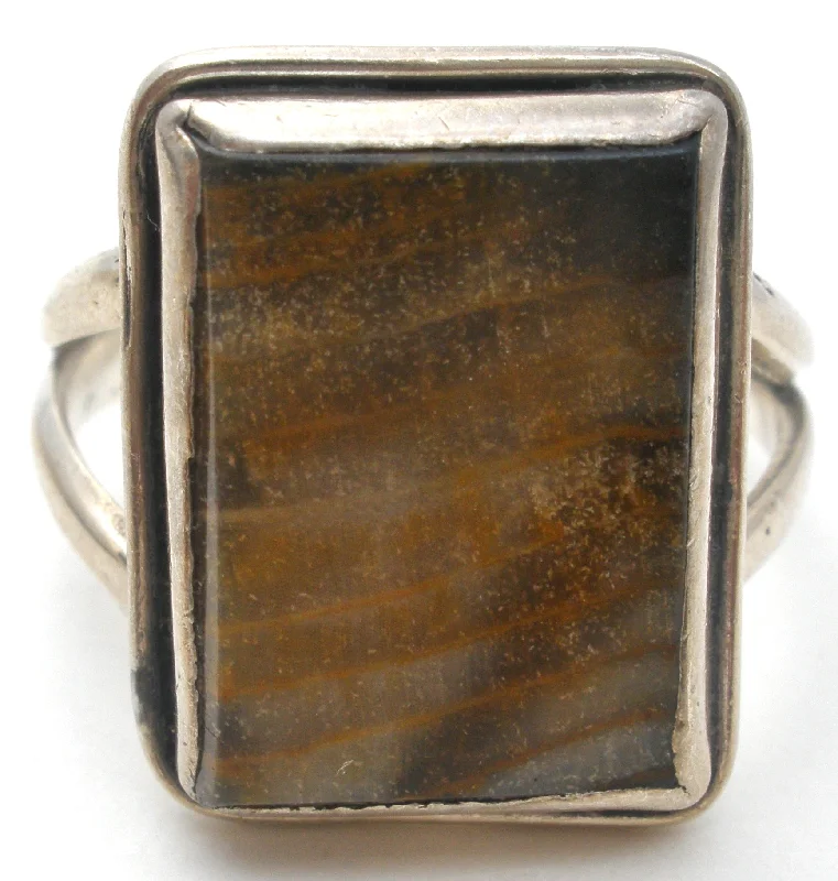 Women's rings casual-luxe-Brown Banded Agate Sterling Ring Size 9