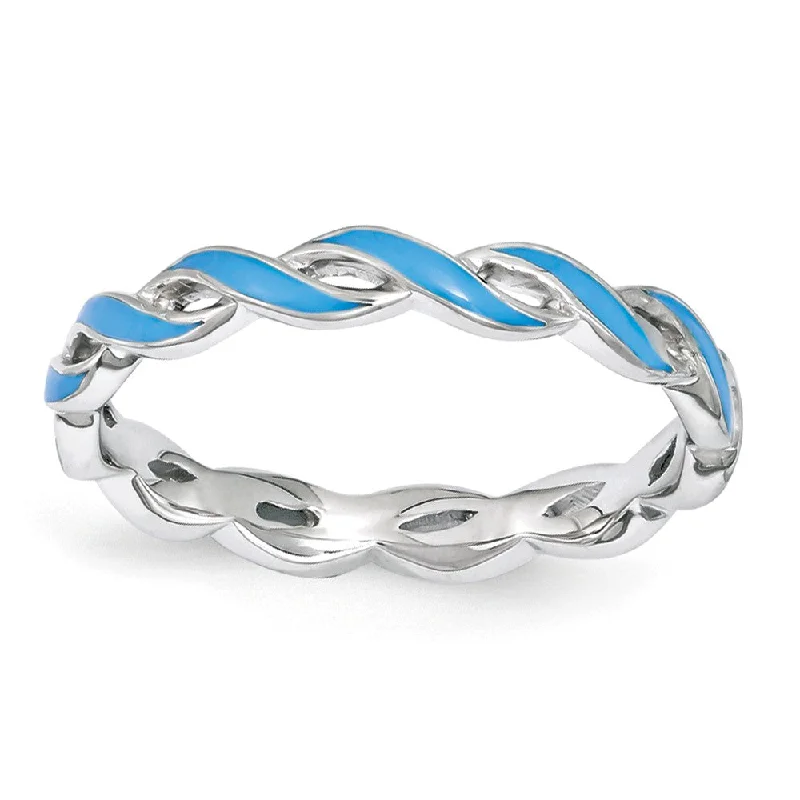 Women's rings peachy-blush-2mm Sterling Silver Stackable Expressions Blue Enamel Swirl Band