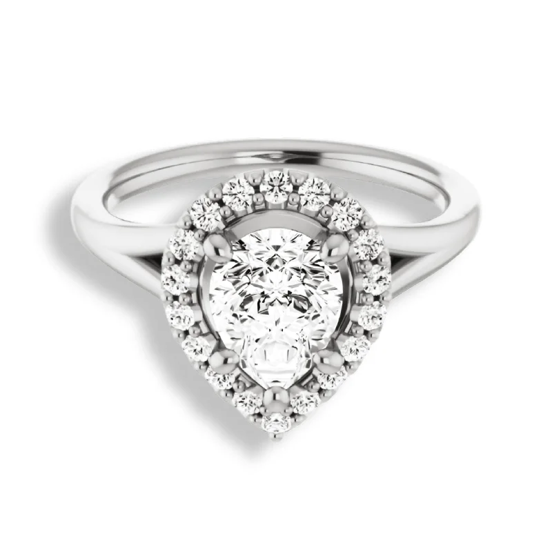 Women's engagement rings vivid-accent-Pear Cut Diamond Halo Engagement Ring