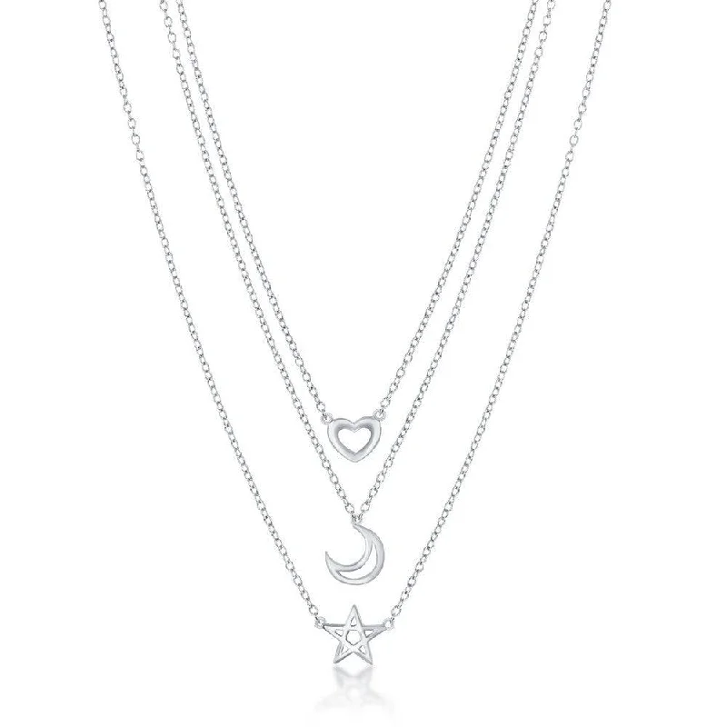 Women's necklaces glowing-accent-Sterling Silver Graduating Triple Strand Necklace