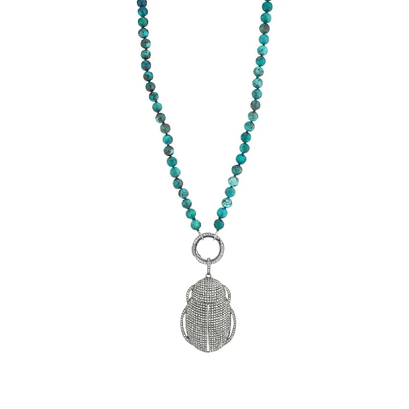 Women's necklaces festive-shine-Chrysocolla Knotted Necklace With Diamond Scarab  N0001450