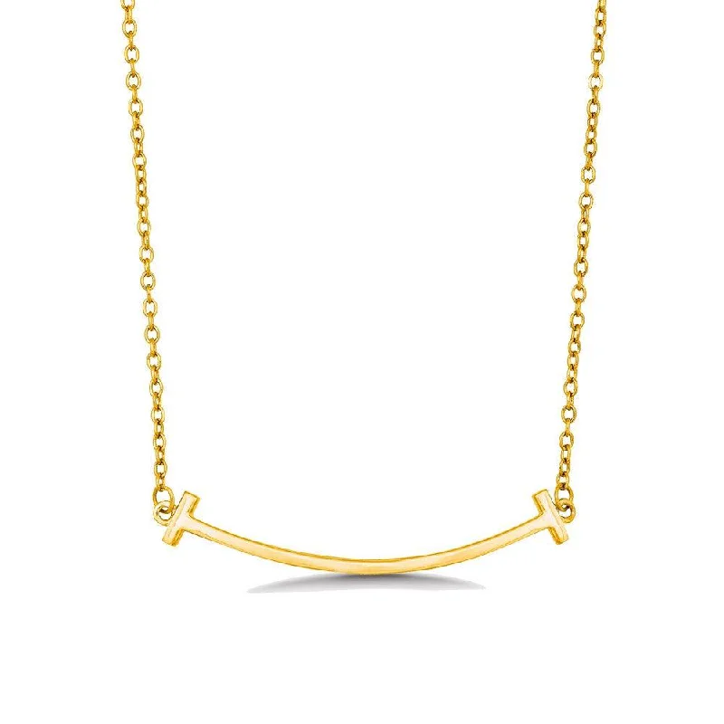 Women's necklaces sculpted-chic-Sterling Silver Gold Plated Double T Curved Bar Necklace