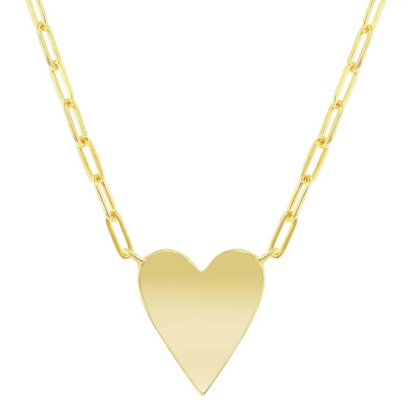 Women's necklaces hand-glossed-Classic Women's Necklace - YG Plated Sterling Polished Heart Paperclip | L-4356