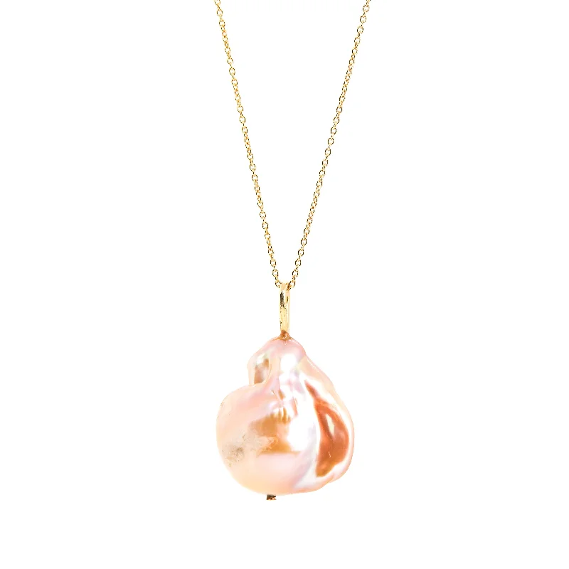 Women's necklaces resilient-alloy-Peach Baroque Pearl Pendant / Necklace, Solid Gold