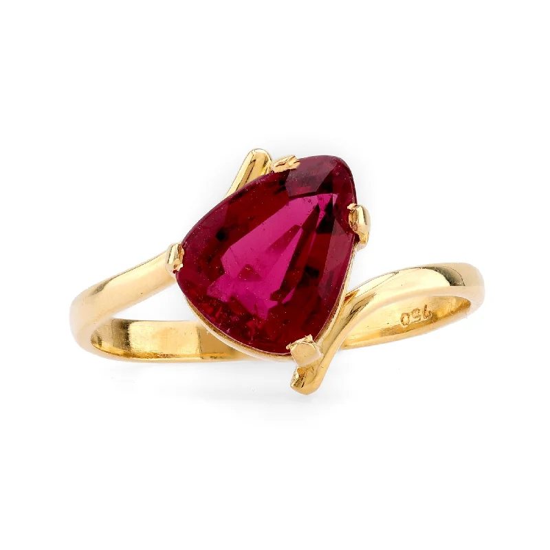 Women's engagement rings pink-sapphire-Vintage 1.8 Carat Pear Shape Tourmaline 18K Yellow Gold Engagement Ring