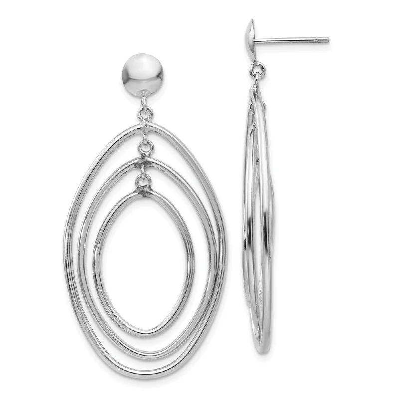 Women's earrings micro-drop-Triple Oval Dangle Post Earrings in 14k White Gold