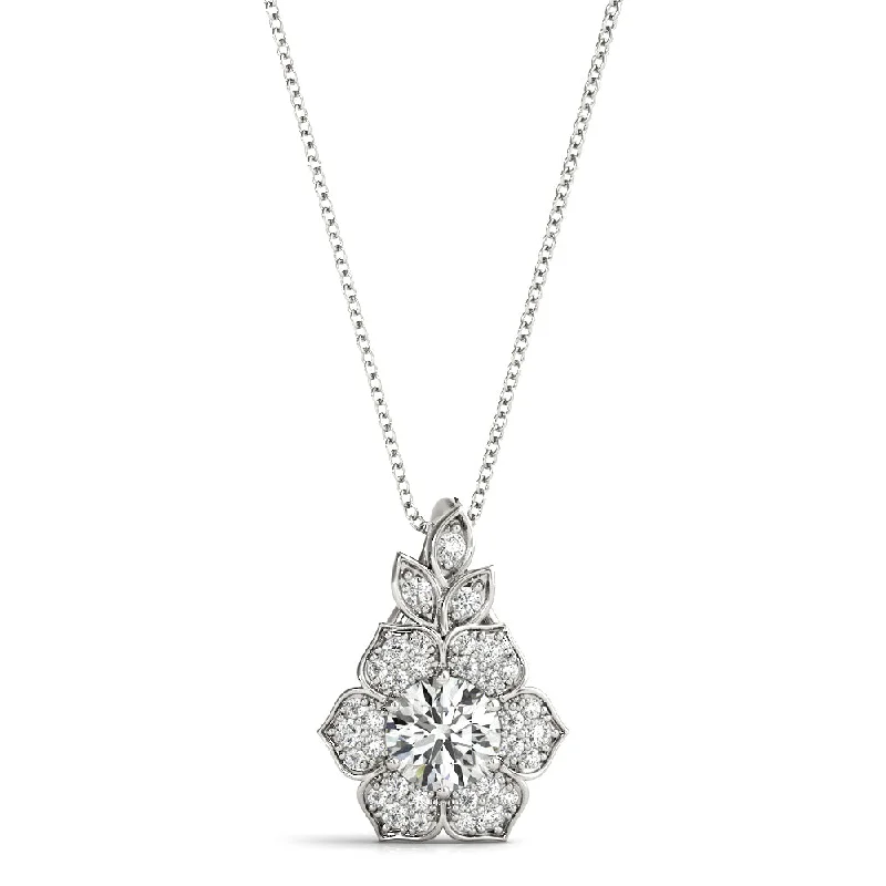 Women's necklaces floral-silver-14K Flower Diamond Necklace / Pendant