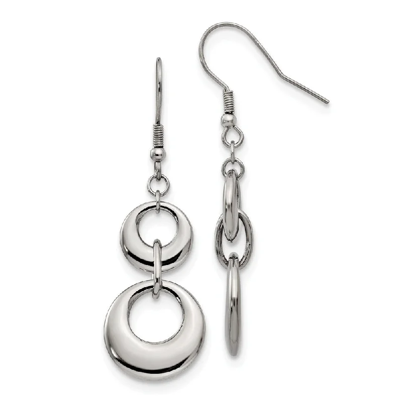 Women's earrings delicate-hoop-Polished Puffed Double Circle Dangle Earrings in Stainless Steel