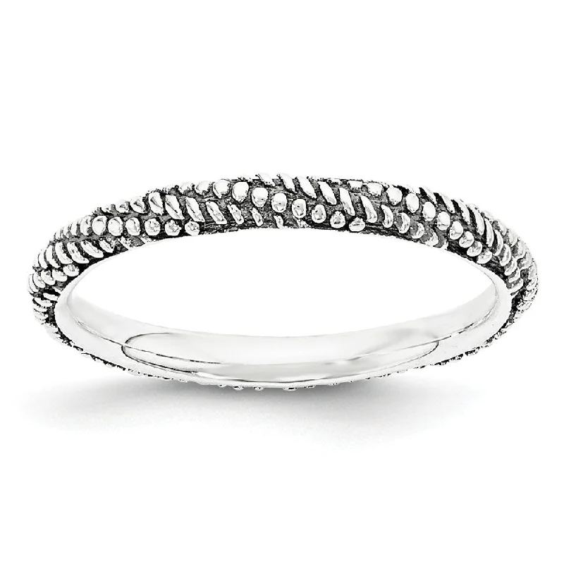 Women's rings glowing-accent-2.25mm Antiqued Sterling Silver Stackable Expressions Textured Band