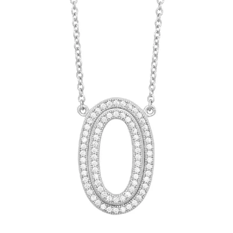 Women's necklaces resilient-alloy-Sterling Silver Open Micro Pave Oval Necklace