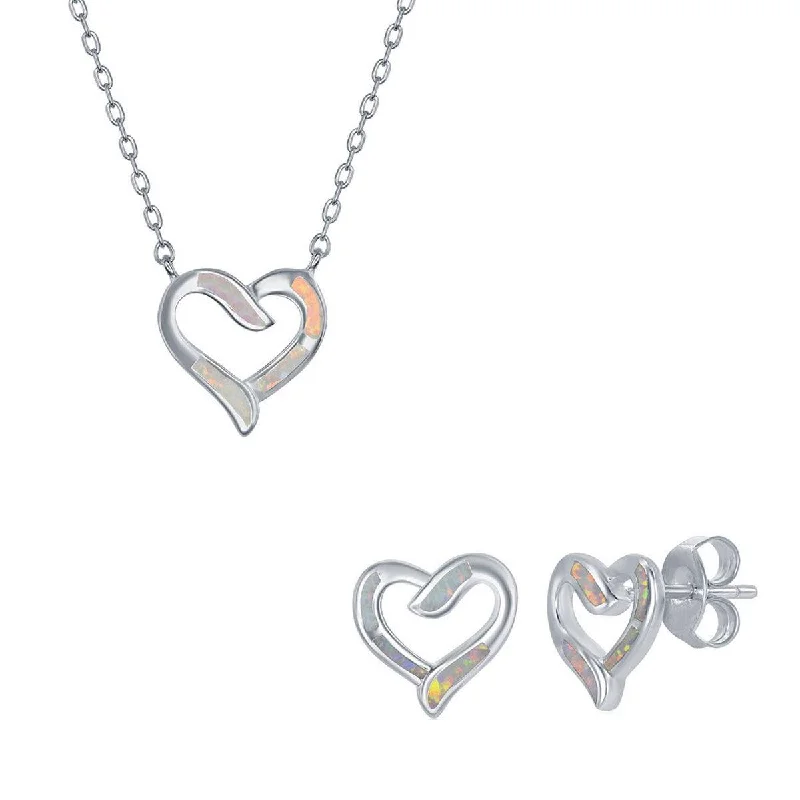 Women's necklaces soft-twinkle-Opalata Women's Necklace and Earrings Set - Sterling Silver White Opal Heart | SET-576