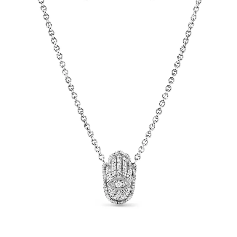 Women's necklaces exotic-accent-Diamond Hamsa with All Seeing Evil Eye Amulet Necklace N0002517