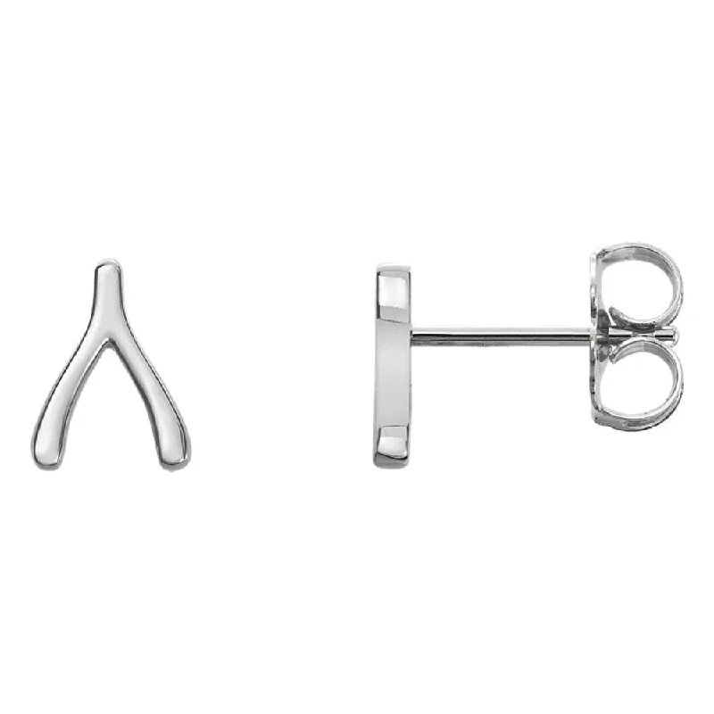 Women's earrings sleek-stud-6 x 8mm (1/4 x 5/16 Inch) 14k White Gold Tiny Wishbone Post Earrings