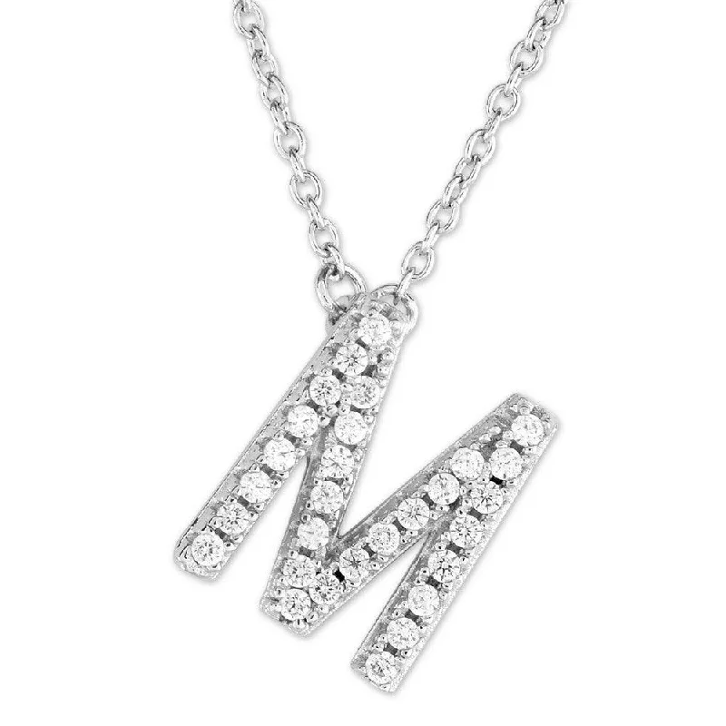 Women's necklaces everlasting-shine-Sterling Silver Micro Pave "M" Pendant Necklace