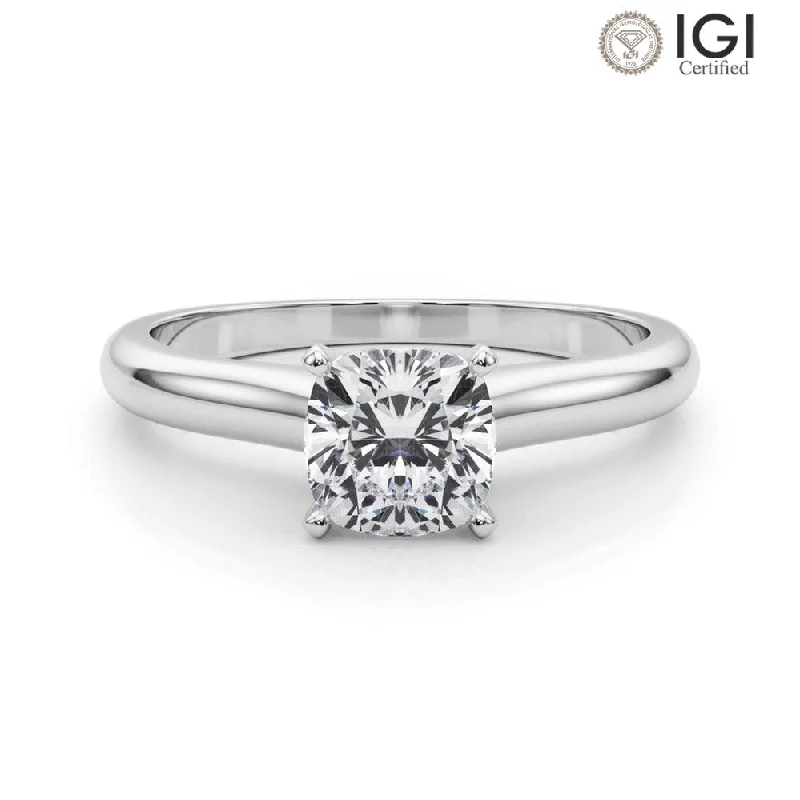 Women's engagement rings antique-halo-Isabella Cushion Lab Grown Diamond Solitaire Engagement Ring IGI Certified