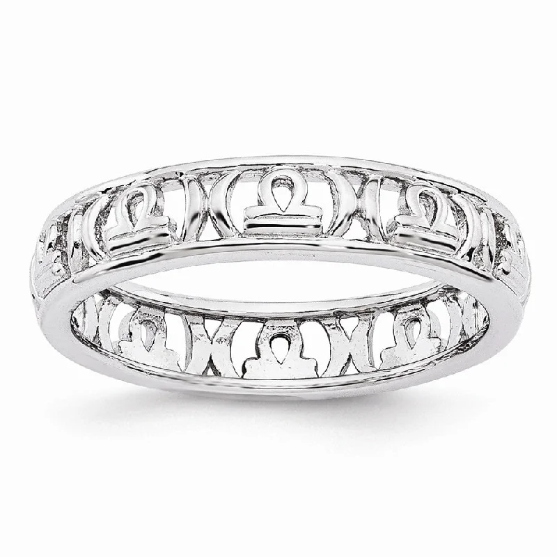 Women's rings glowing-accent-4mm Sterling Silver Stackable Expressions Libra Zodiac Ring