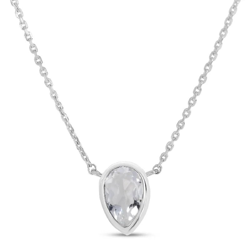 Women's necklaces fine-satin-14K White Gold Pear White Topaz Birthstone Necklace P4334W-18-APR