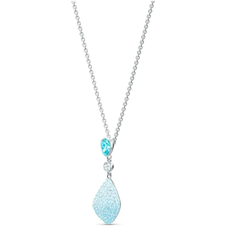 Women's necklaces twinkling-gem-Swarovski Women's Necklace - Fun Aqua Crystal Rhodium Plated | 5516584