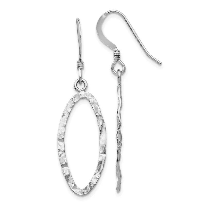 Women's earrings fine-bar-25mm Hammered Oval Dangle Earrings in Sterling Silver