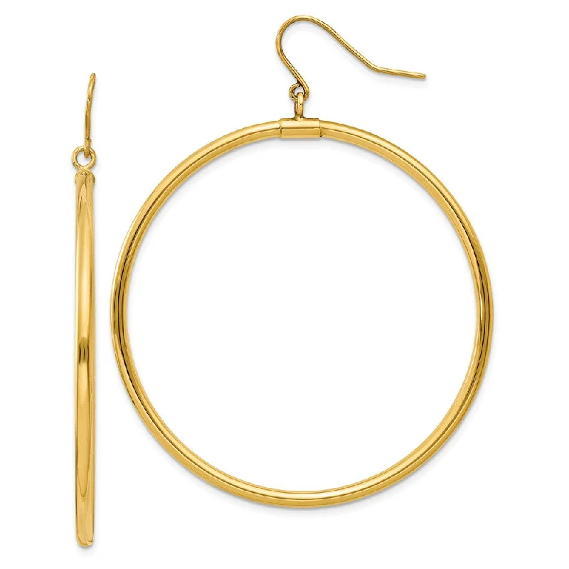 Women's earrings subtle-bar-2mm, 14k Yellow Gold, Extra Large Tube Hoop Dangle Earrings, 45mm