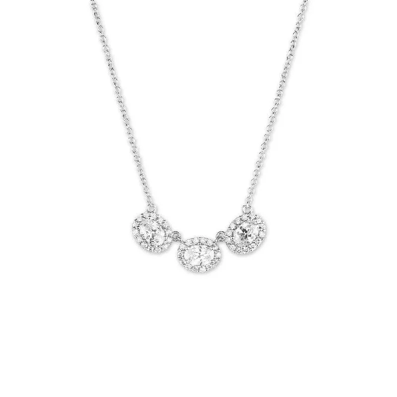 Women's necklaces sculpted-chic-Sterling Silver Triple Oval CZ Necklace