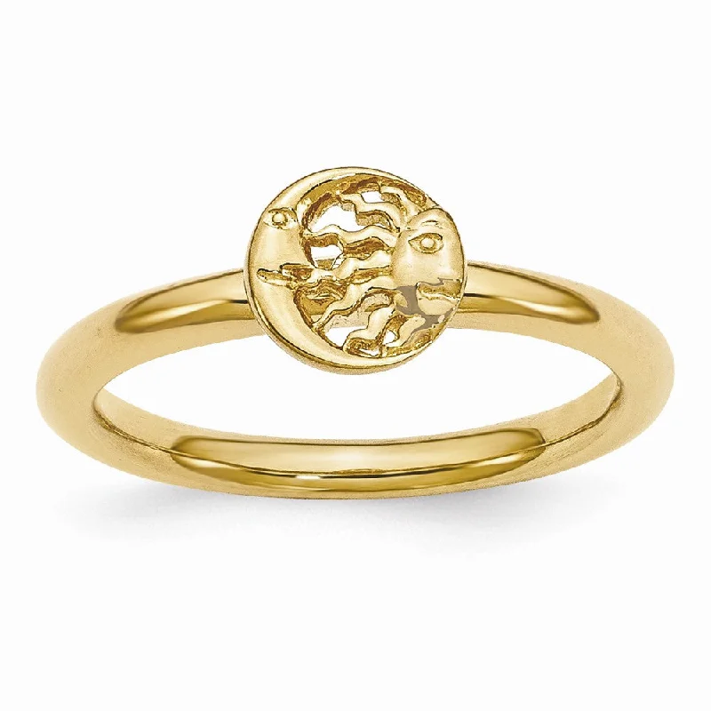 Women's rings faint-gold-Gold Tone Plated Sterling Silver Stackable 7mm Sun/Moon Ring