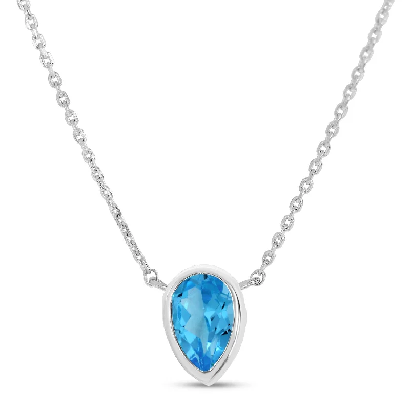 Women's necklaces twinkling-gem-14K White Gold Pear Blue Topaz Birthstone Necklace P4334W-18-DEC