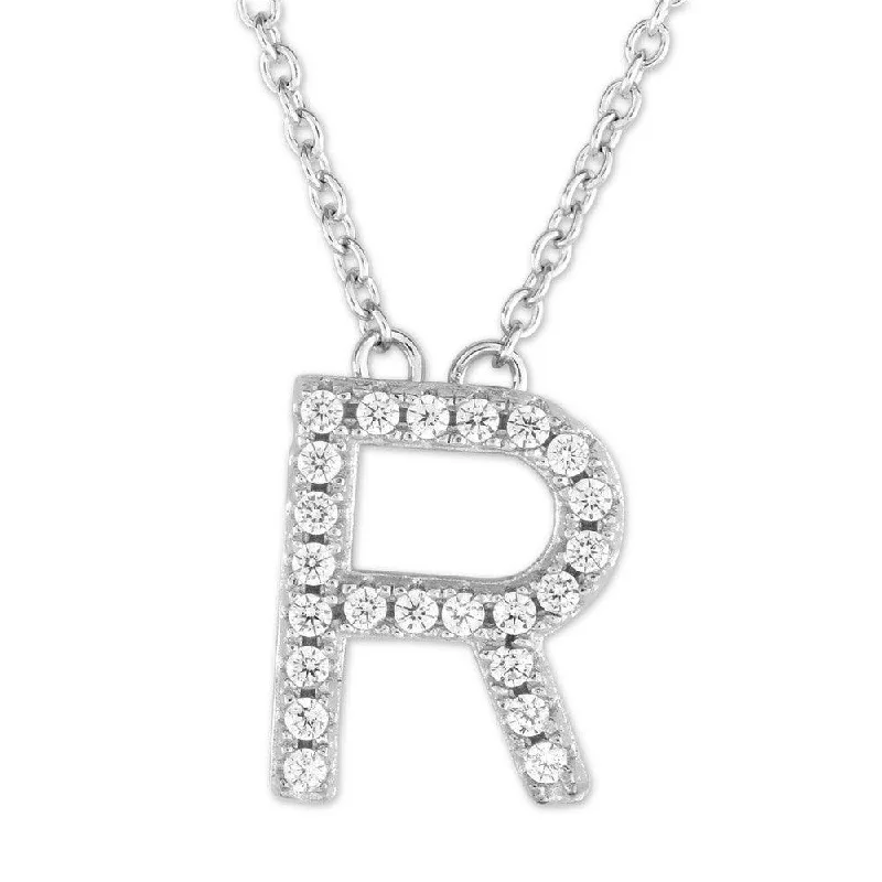 Women's necklaces gala-glow-Sterling Silver Micro Pave "R" Pendant Necklace