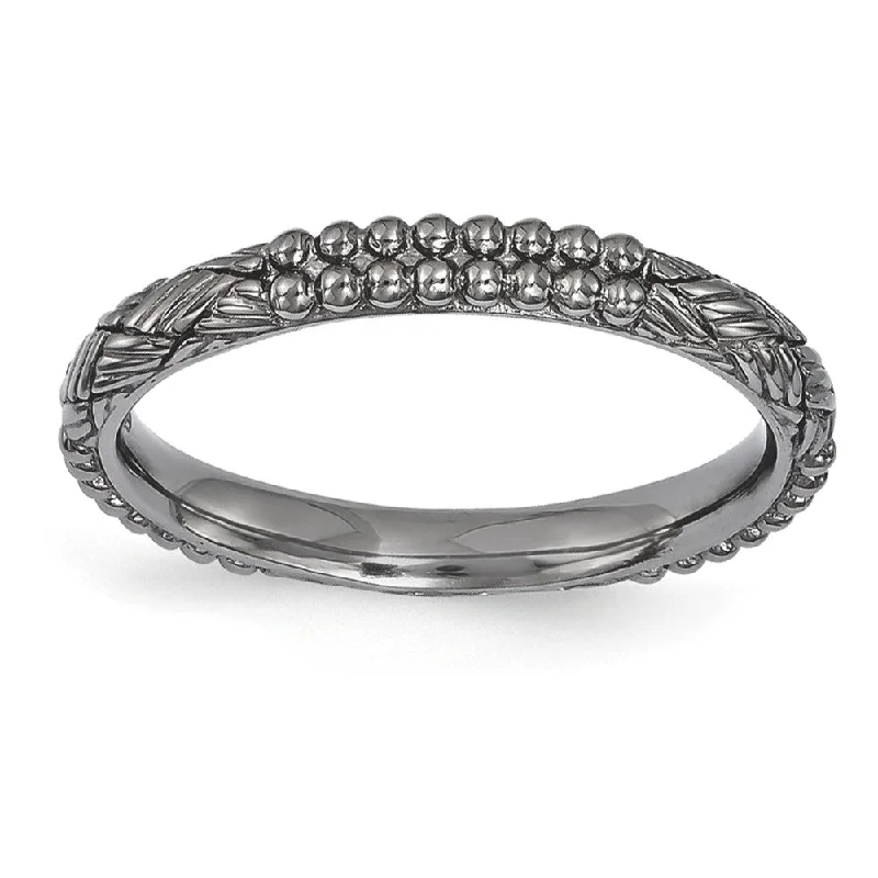 Women's rings rustic-luxe-2.5mm Black Plated Sterling Silver Stackable Patterned Band