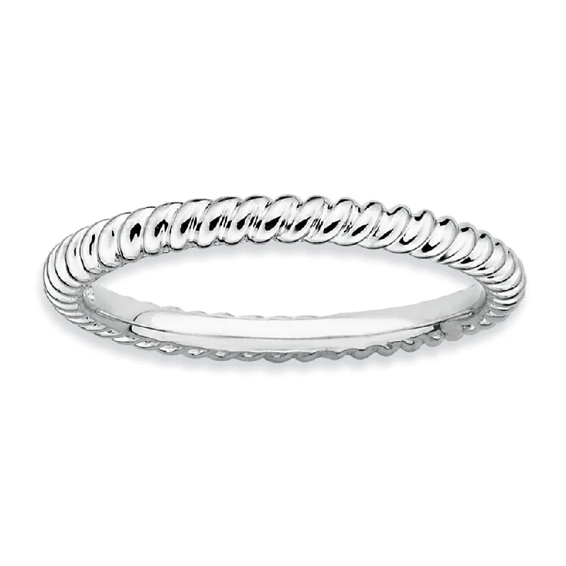 Women's rings vivid-detail-2.25mm Rhodium Plated Sterling Silver Stackable Twisted Band