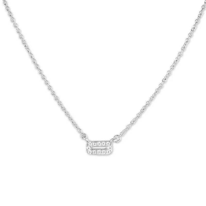 Women's necklaces ornate-chic-Sterling Silver Small Micro Pave Rectangle Necklace