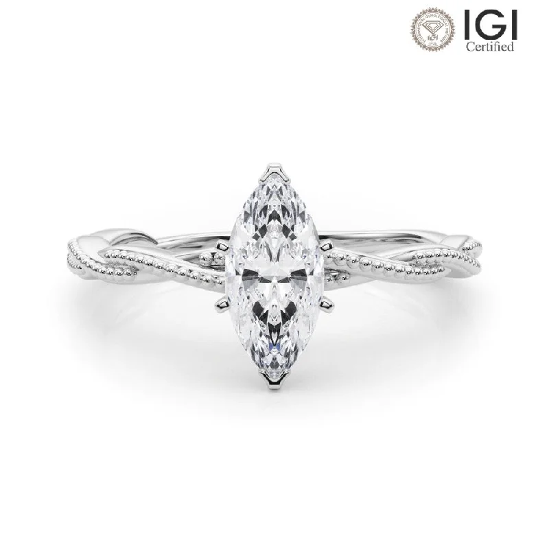 Women's engagement rings radiant-edge-Anastasia Twisted Vine Marquise Lab Grown Diamond Solitaire Engagement Ring IGI Certified