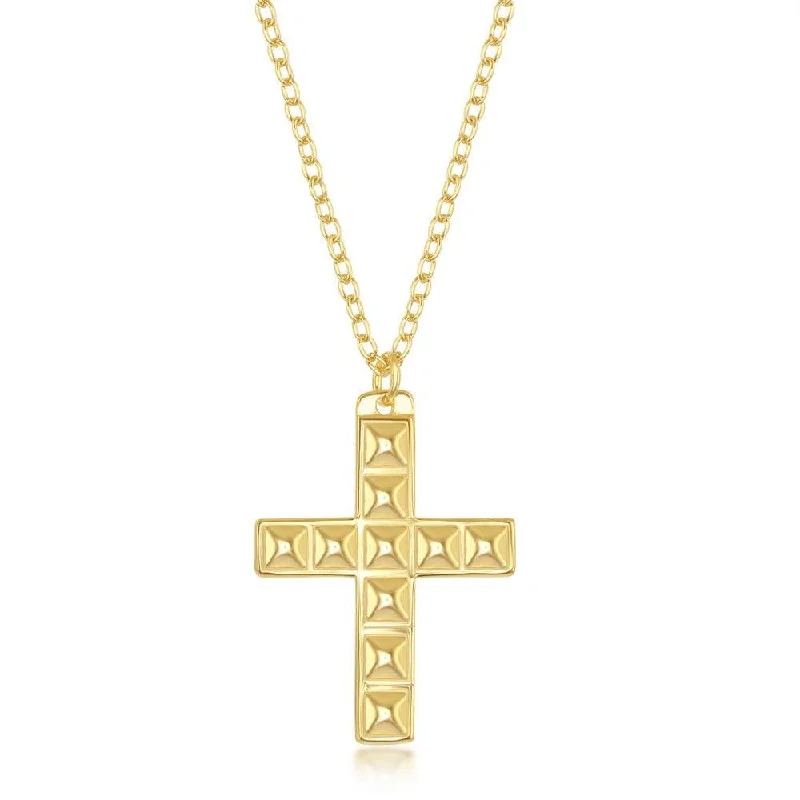 Women's necklaces ornate-metal-Sterling Silver Gold Plated Studded Cross Necklace