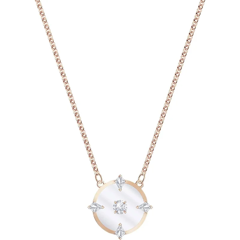 Women's necklaces Victorian-charm-Swarovski Women's Necklace - North White Crystal Rose Gold Disc Pendant | 5488400