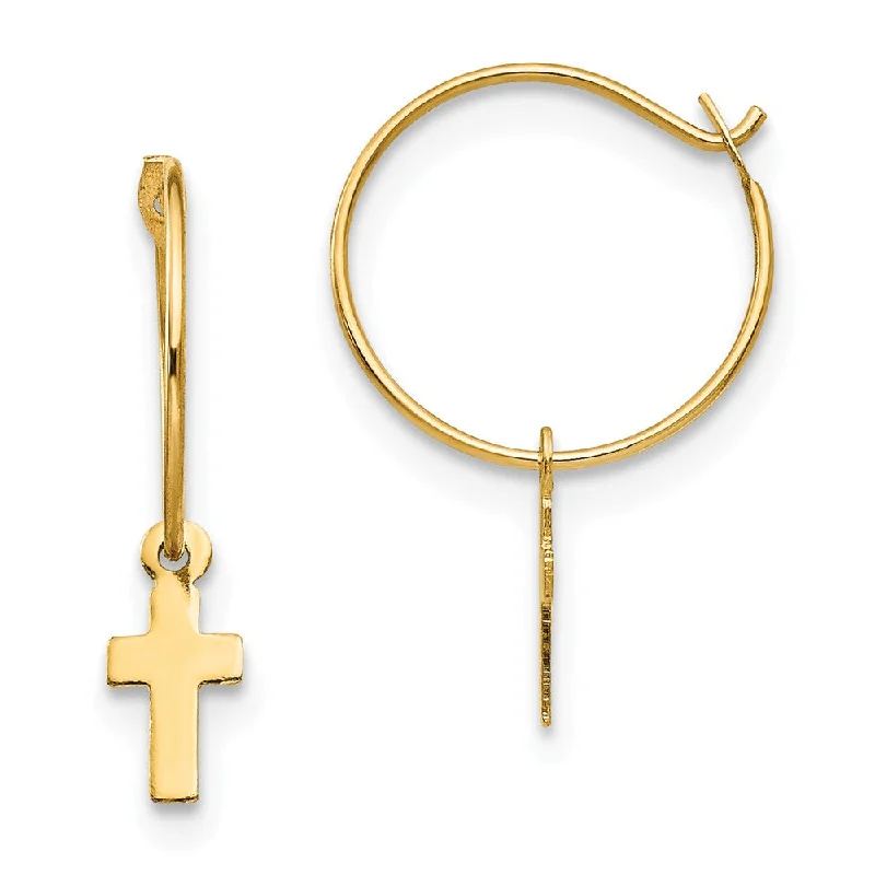 Women's earrings polished-stud-Children's 14k Yellow Gold 10mm Endless Hoop Dangling Cross Earrings