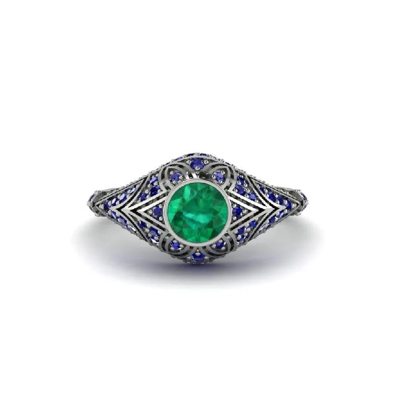 Women's engagement rings everlasting-luxe-Emerald Bezel Vintage Filigree Engagement Ring - Kendall No. 66