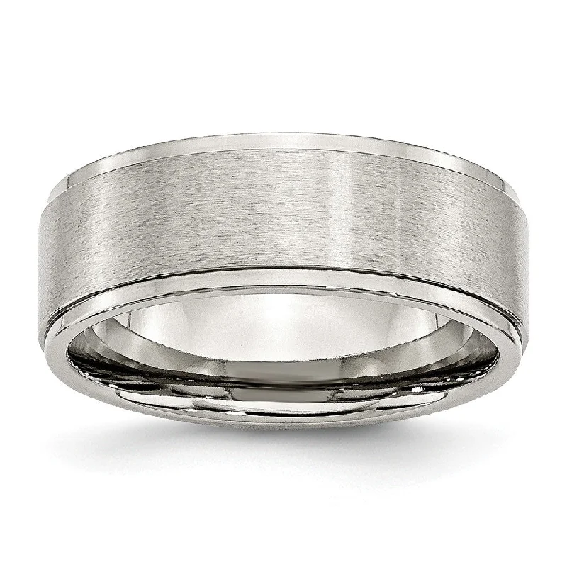 Women's rings sleek-wave-8mm Stainless Steel Ridged Edge Dual Finished Comfort Fit Band