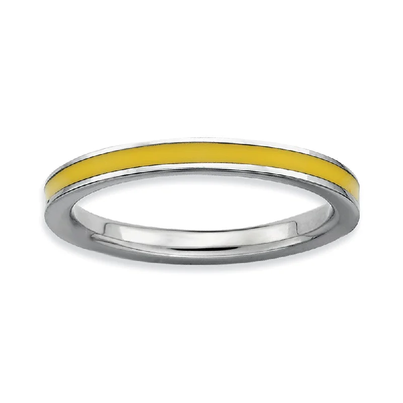 Women's rings bold-taper-2.25mm Sterling Silver Stackable Yellow Enameled Band