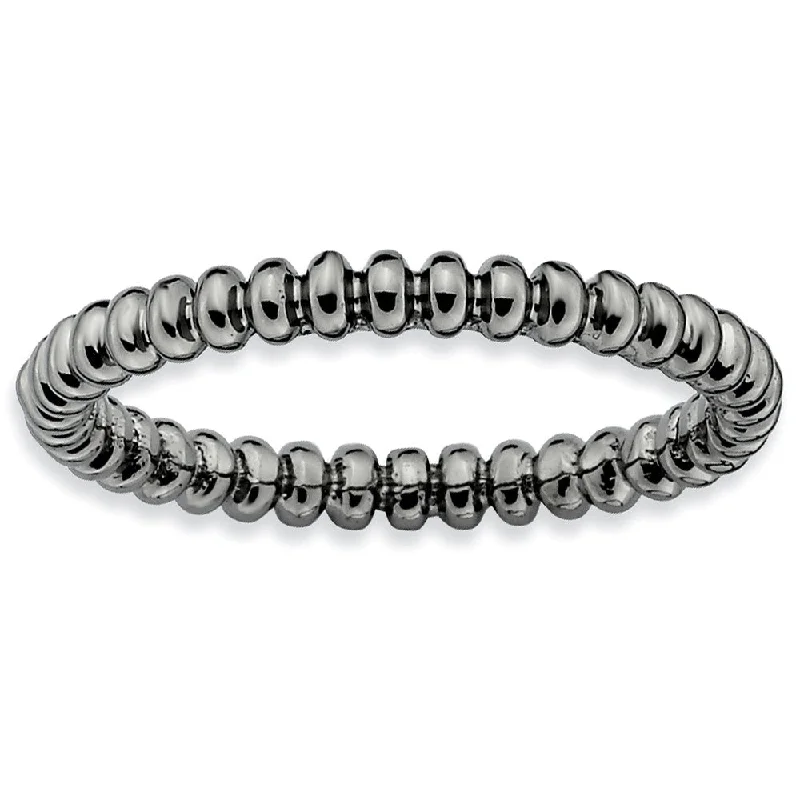 Women's rings vivid-stone-2.25mm Stackable Black Plated Silver Beaded Band