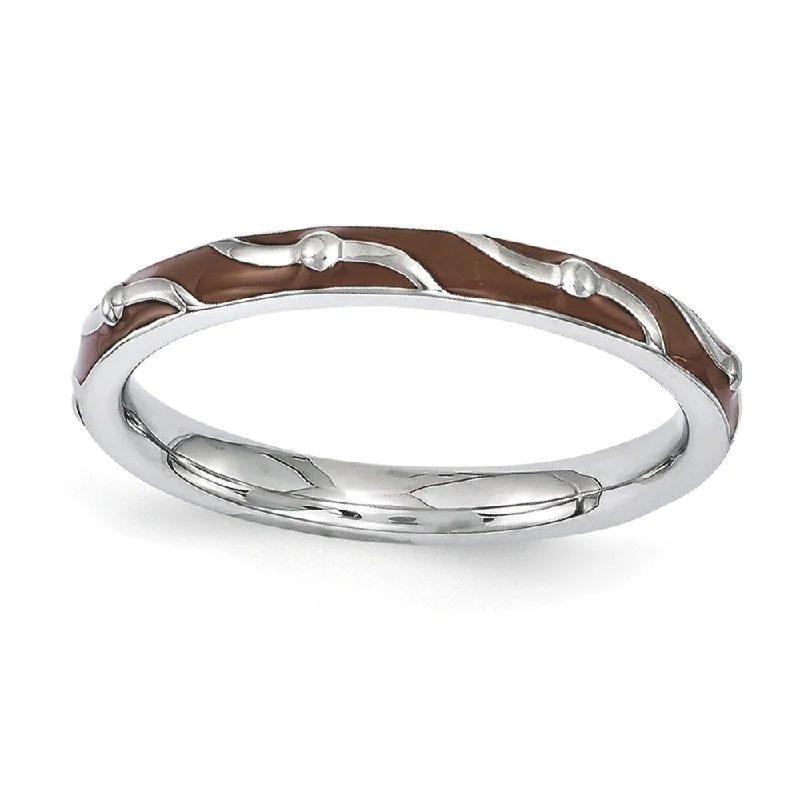 Women's rings lasting-chic-2.5mm Sterling Silver Stackable Expressions Brown Enamel Band