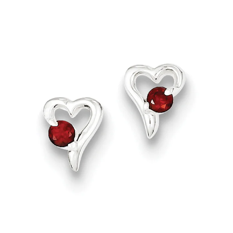 Women's earrings fine-hoop-Kids Sterling Silver and Red Cubic Zirconia Petite Heart Post Earrings