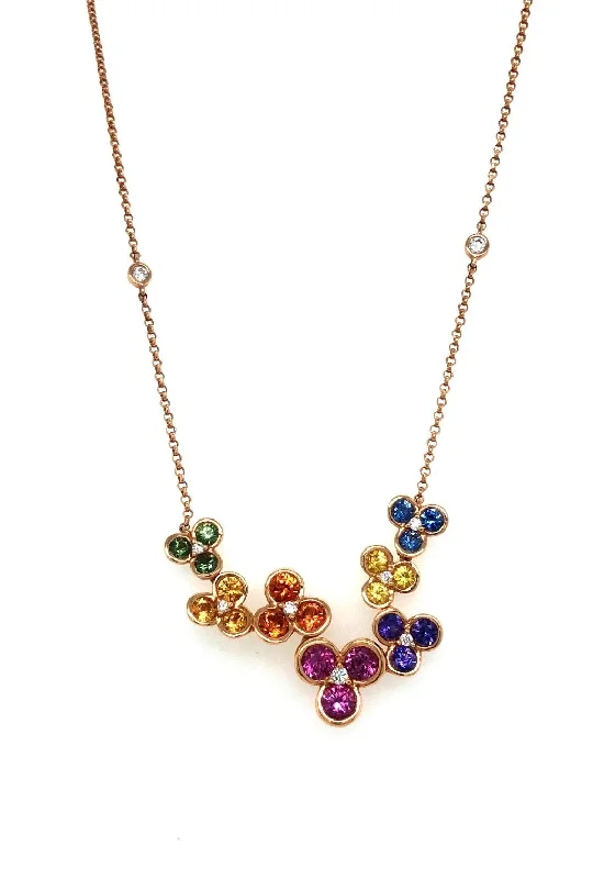 Women's necklaces ornate-chic-Mixed Rainbow Sapphire Floral Necklace 256-JSA