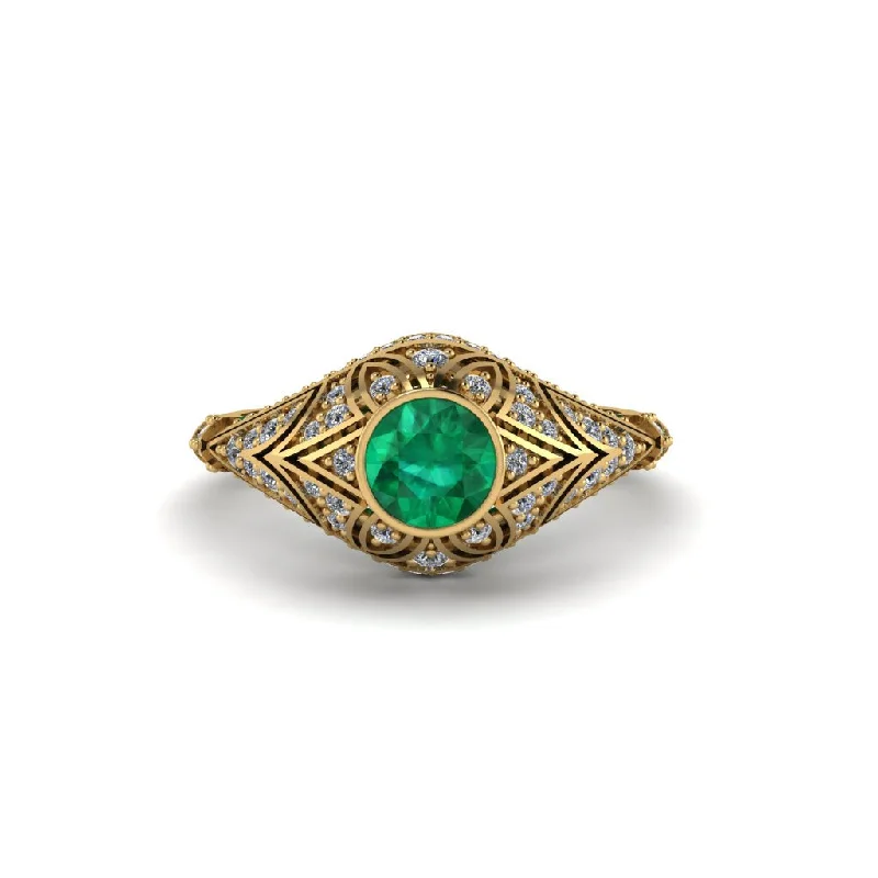 Women's engagement rings luminous-shine-Emerald Bezel Vintage Filigree Engagement Ring - Kendall No. 4